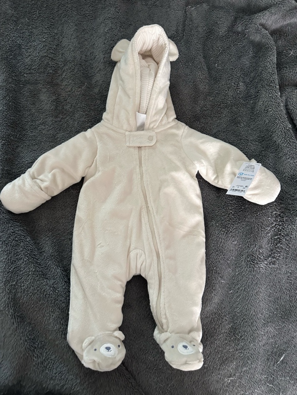 Carter's Cream Plush Hooded Bear Footie One-Piece